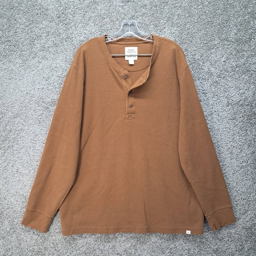 Blake Shelton x Lands End Mens XL Brown Knit Thermal Henley Shirt Long Slv